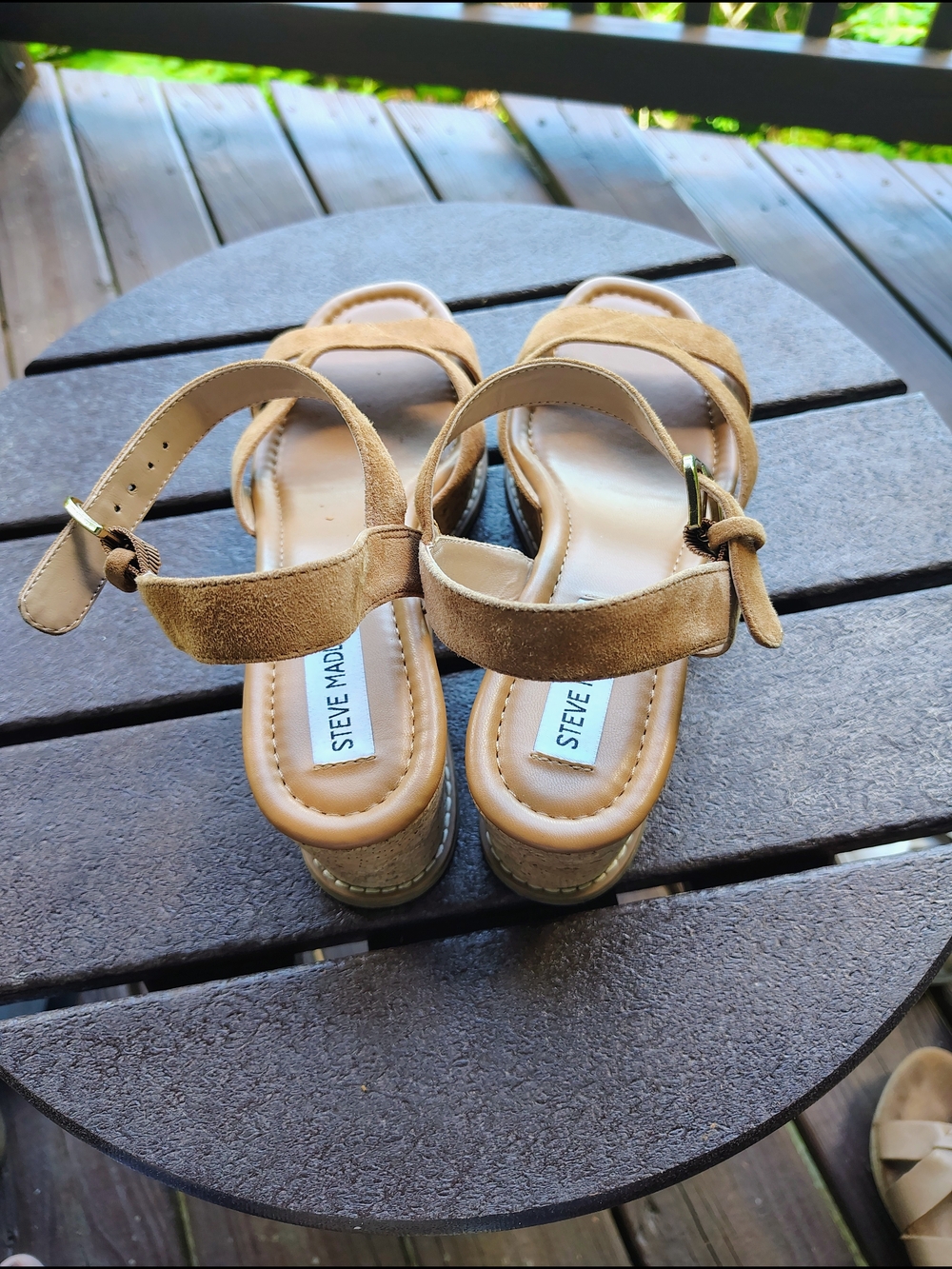 Steve Madden "Robbin" Tan Leather Ankle-Strap Sandals - Picture 3 of 7
